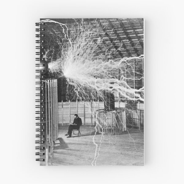 Item preview, Nikola Tesla in the eye of the storm with his Magnifying Transmitter and coils 1899 black and white vintage photograph designed and sold by Astrid Arkhangelsky.