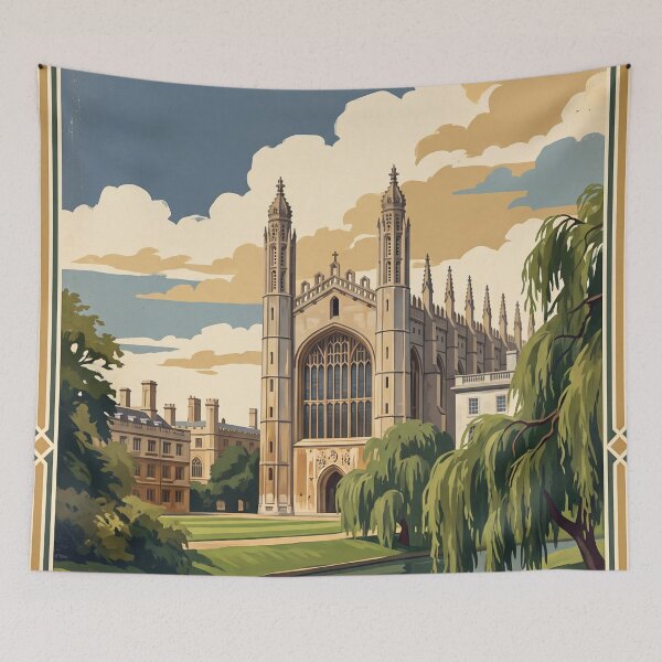 Item preview, Cambridge England Vintage Travel Art – King’s College Chapel & River Cam Punting designed and sold by Bomax121.