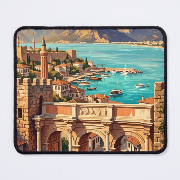 Item preview, Antalya Turkey Vintage Travel Art – Hadrian’s Gate, Kaleiçi & Mediterranean Coast designed and sold by Bomax121.