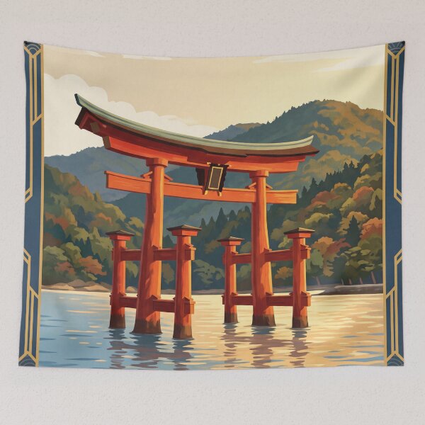 Item preview, Hiroshima Japan Vintage Travel Art – Itsukushima Shrine & Miyajima Torii designed and sold by Bomax121.