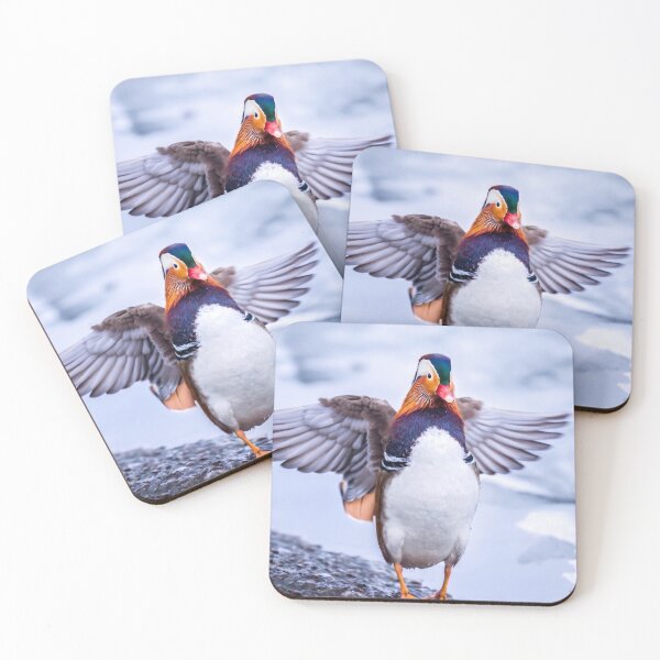 Item preview, Mandarin Duck Spreading Wings in Winter designed and sold by ElinaArtPhoto.