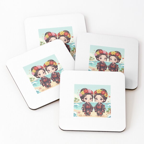 Item preview, Chibi Anime Twins in Kimonos on a Beach designed and sold by TheModernMuslimchibi&more .