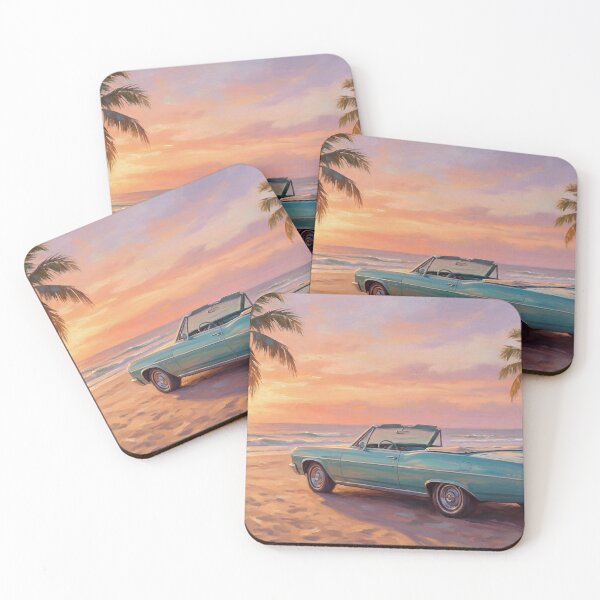 Item preview, Retro Car Beach Sunset Vintage Painting designed and sold by ArtAmbience.