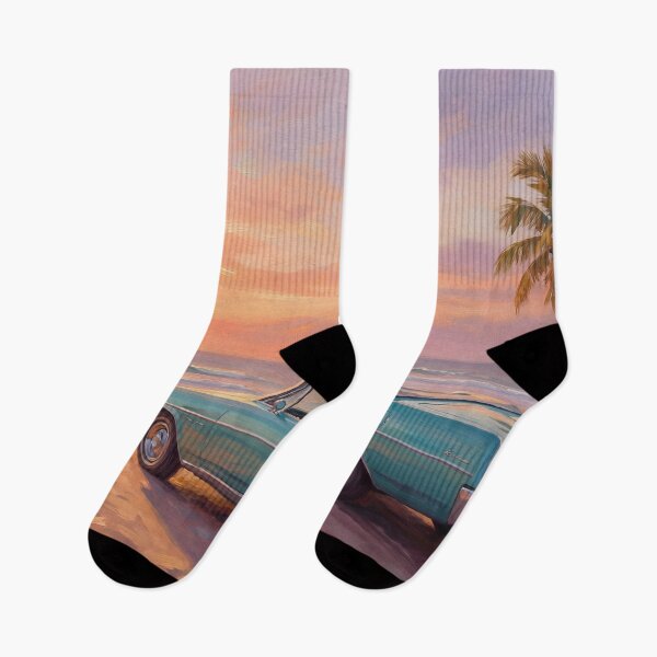 Item preview, Retro Car Beach Sunset Vintage Painting designed and sold by ArtAmbience.