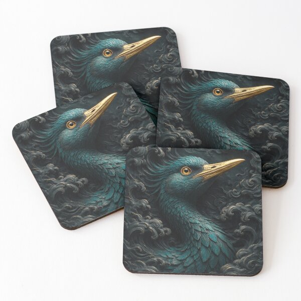 Item preview, Teal Heron with Golden Beak in Waves designed and sold by Lineer22.