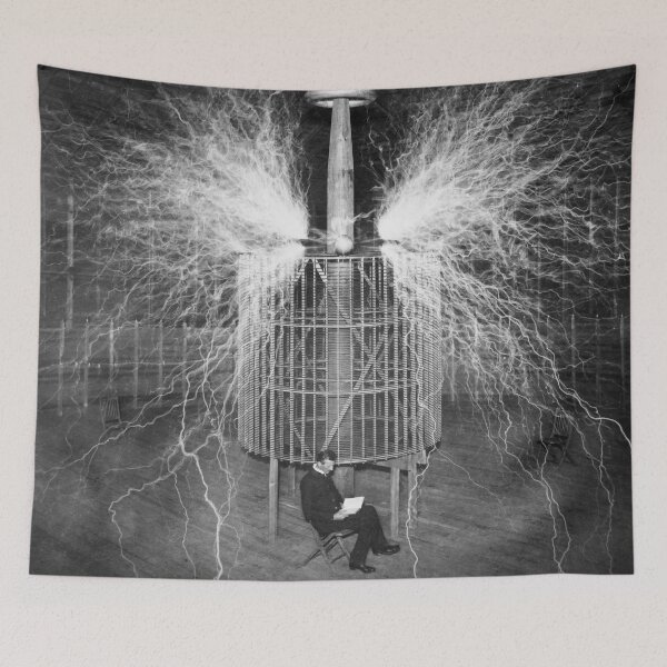 Item preview, Nikola Tesla and Artificial Lightning 1899 Vintage Science Photo designed and sold by Astrid Arkhangelsky.