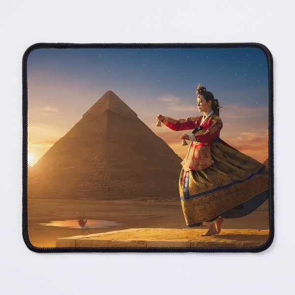 Item preview, Korean Traditional Taepyeongmu Dancer at Giza Pyramids Art Print, Hanbok Cultural Fusion Design designed and sold by SOOstudio73.