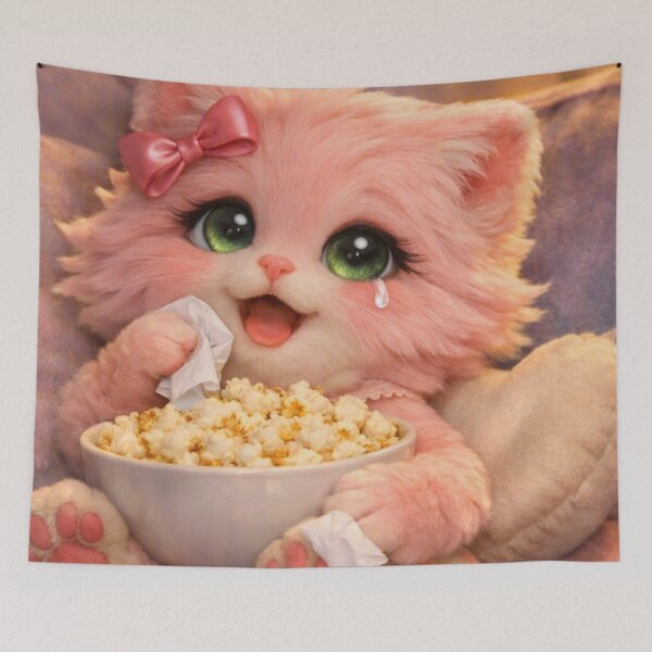 Item preview, Mimi Mew Cozy Movie Night – Emotional Cat Watching a Movie with Popcorn designed and sold by Lalala cute.