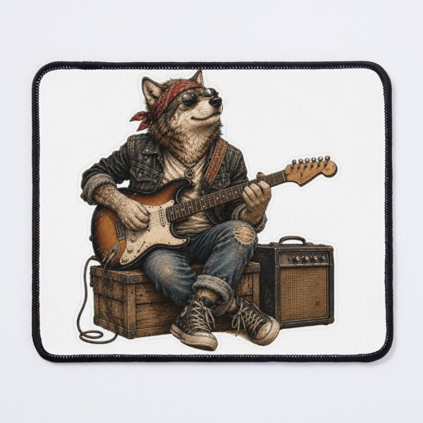 Item preview, Cool Rock Wolf Playing Electric Guitar designed and sold by Snurly.