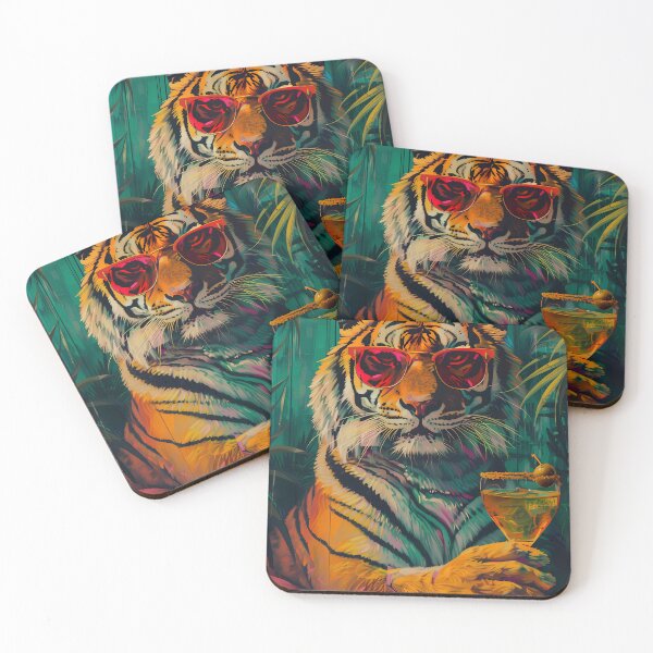 Item preview, Cool tiger with retro sunglasses and cocktail designed and sold by Artdavesalzburg.