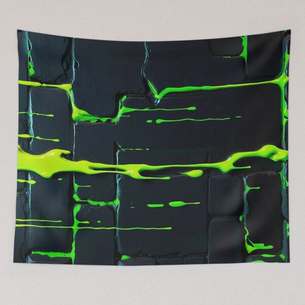 Item preview, Neon Green Toxic Slime Dripping On Dark Brick Wall Texture designed and sold by LYAN-STORE.