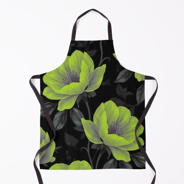 Item preview, Neon Lime Green Peony Flowers Dark Floral Black Background Pattern designed and sold by LYAN-STORE.