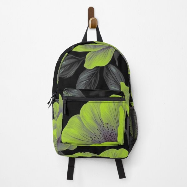 Item preview, Neon Lime Green Peony Flowers Dark Floral Black Background Pattern designed and sold by LYAN-STORE.