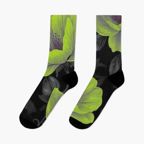 Item preview, Neon Lime Green Peony Flowers Dark Floral Black Background Pattern designed and sold by LYAN-STORE.