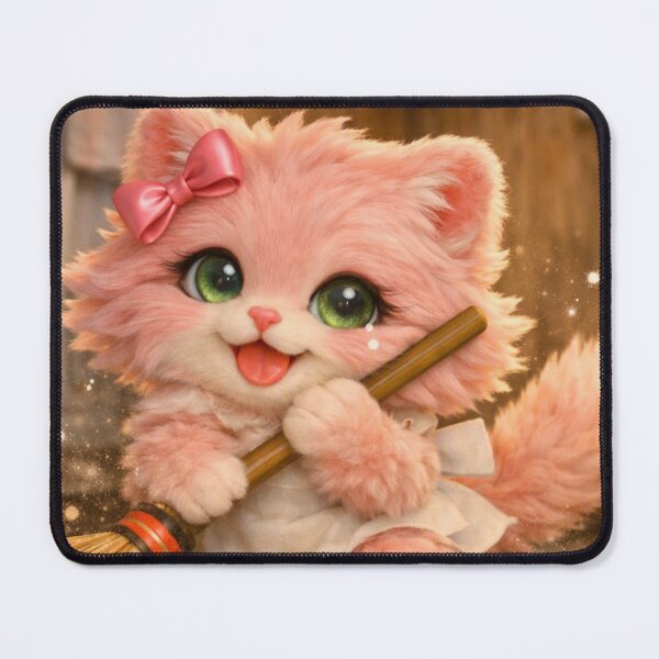 Item preview, Mimi Mew Cleaning the House – Cute Pink Cat Doing Housework designed and sold by Lalala cute.