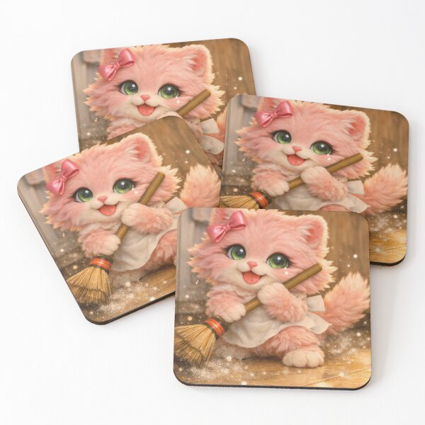 Item preview, Mimi Mew Cleaning the House – Cute Pink Cat Doing Housework designed and sold by Lalala cute.