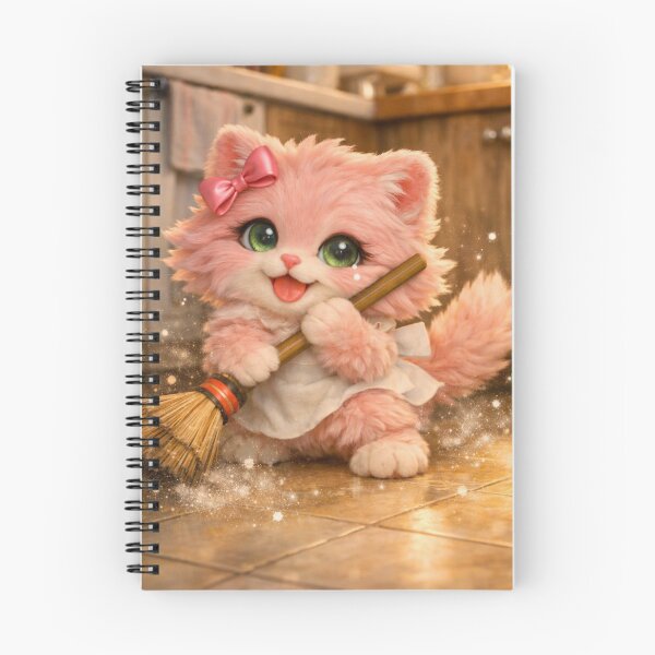 Item preview, Mimi Mew Cleaning the House – Cute Pink Cat Doing Housework designed and sold by Lalala cute.