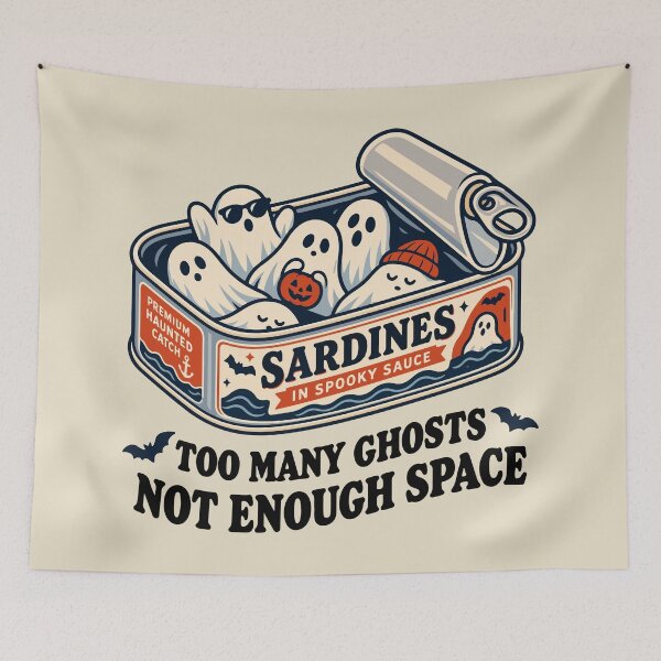 Item preview, Too Many Ghosts, Not Enough Space – Funny Halloween Sardine Can  designed and sold by Skryp-art.