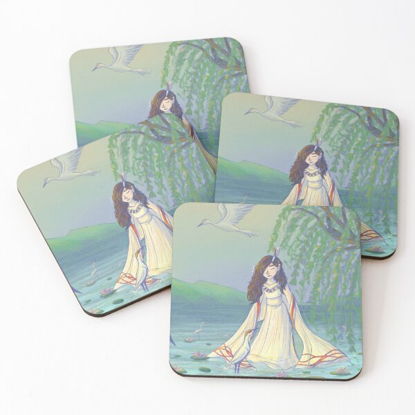 Item preview, Graceful Maiden with Cranes in Lotus Pond designed and sold by KariBordz.