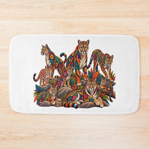Item preview, Colorful Floral Cougar Family – Vibrant Mountain Lion Wildlife designed and sold by Awarrie.