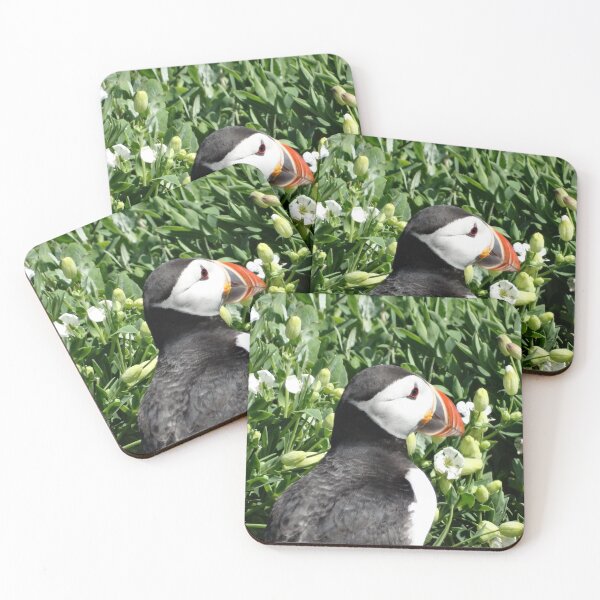 Item preview, Atlantic Puffin portrait with white flowers designed and sold by TwistedClassics.