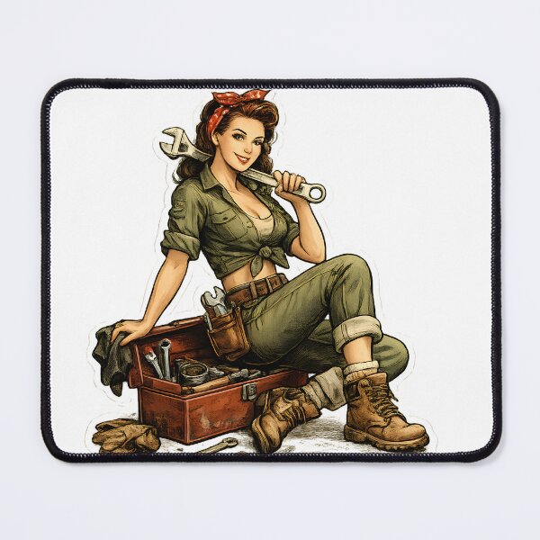 Item preview, Vintage Female Mechanic Garage Workshop designed and sold by CreativeMindsetLab.