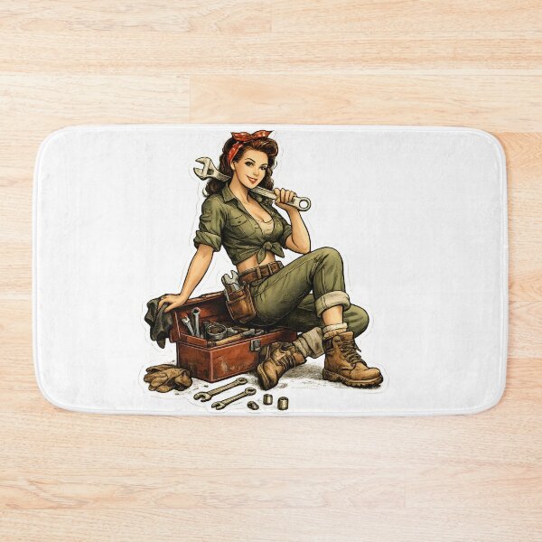 Item preview, Vintage Female Mechanic Garage Workshop designed and sold by CreativeMindsetLab.