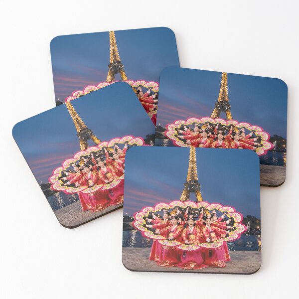 Item preview, Korean Traditional Buchaechum Fan Dance at Eiffel Tower Art Print, Hanbok Cultural Fusion Design designed and sold by SOOstudio73.