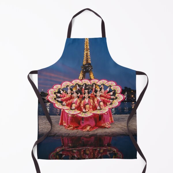 Item preview, Korean Traditional Buchaechum Fan Dance at Eiffel Tower Art Print, Hanbok Cultural Fusion Design designed and sold by SOOstudio73.