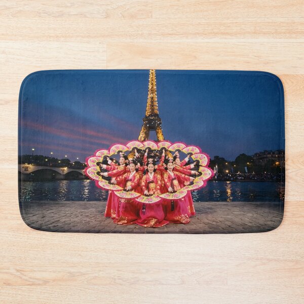 Item preview, Korean Traditional Buchaechum Fan Dance at Eiffel Tower Art Print, Hanbok Cultural Fusion Design designed and sold by SOOstudio73.