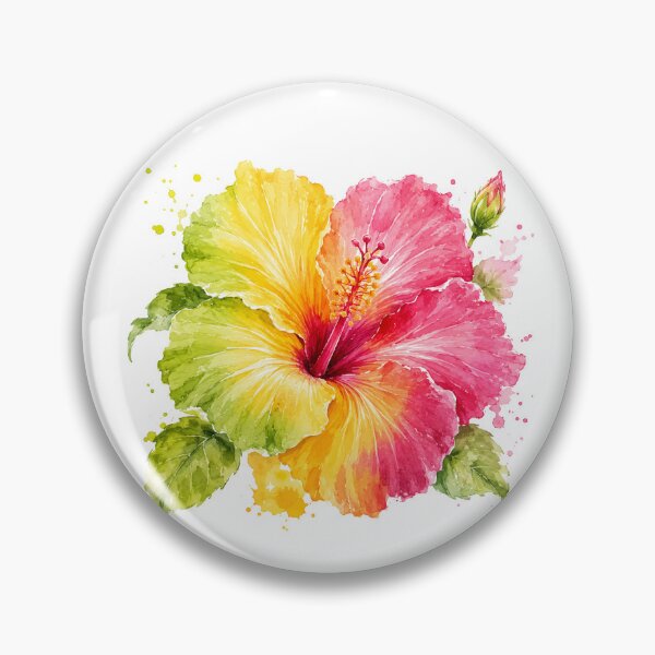Item preview, Colorful hibiscus in pink, yellow and green designed and sold by Kisho.