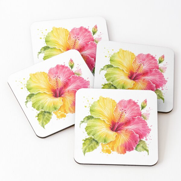 Item preview, Colorful hibiscus in pink, yellow and green designed and sold by Kisho.
