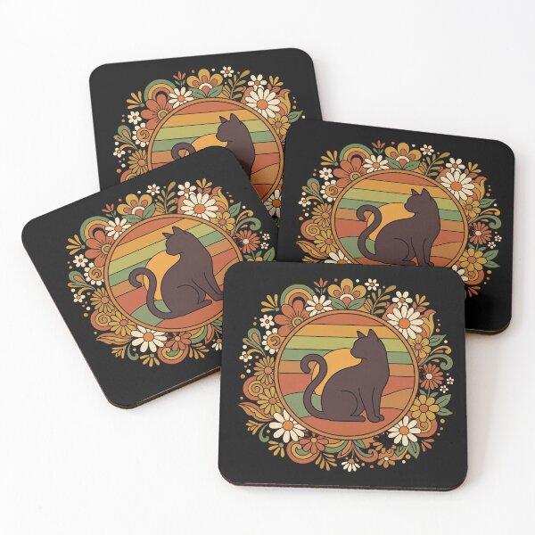 Item preview, Retro Black Cat Floral Sunset designed and sold by ViviArtix.