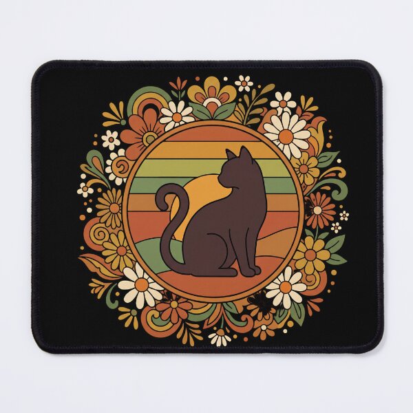Item preview, Retro Black Cat Floral Sunset designed and sold by ViviArtix.