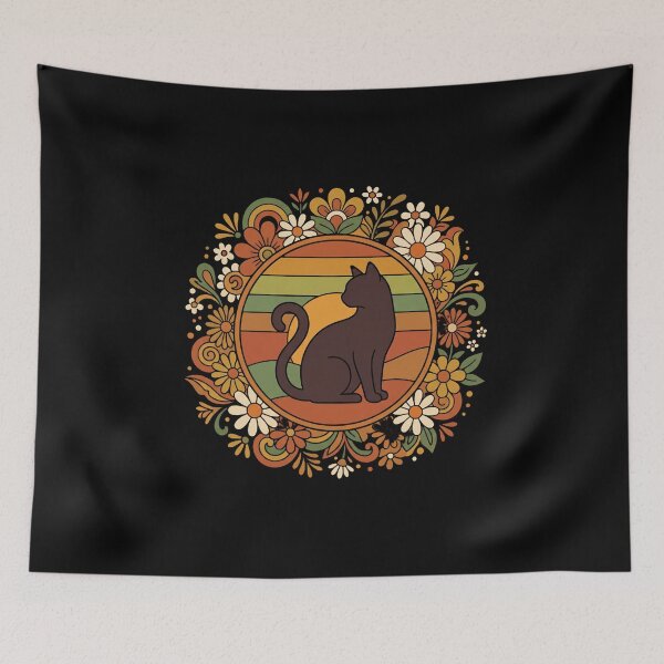 Item preview, Retro Black Cat Floral Sunset designed and sold by ViviArtix.