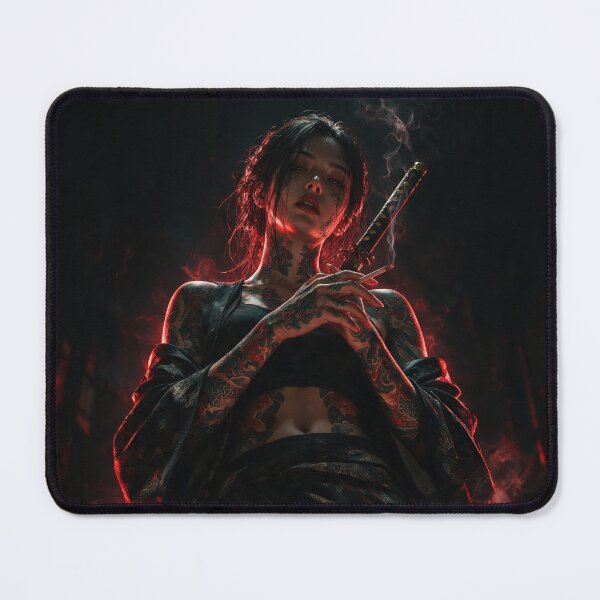 Item preview, Tattooed Woman with Katana in Red Smoke designed and sold by Lineer22.