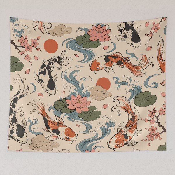 Item preview, Koi Fish Waves & Lotus Floral Pattern designed and sold by BanksyNB.