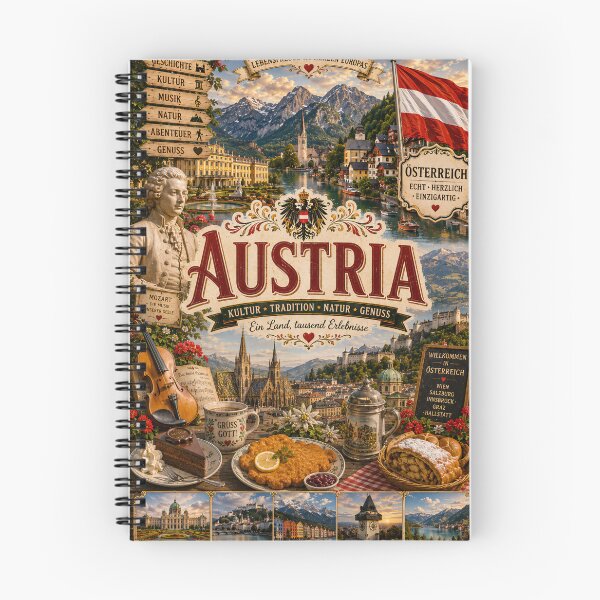 Item preview, Austria Travel Poster | Vienna Hallstatt Mozart Schnitzel & Alpine Landscape designed and sold by alexcorporation.
