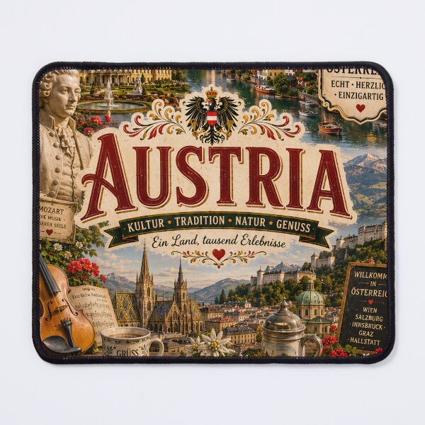 Item preview, Austria Travel Poster | Vienna Hallstatt Mozart Schnitzel & Alpine Landscape designed and sold by alexcorporation.
