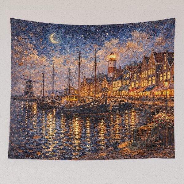 Item preview, Urk by night painting, the Netherlands – A Beautiful place in Europe. designed and sold by GalleryKauffeld.
