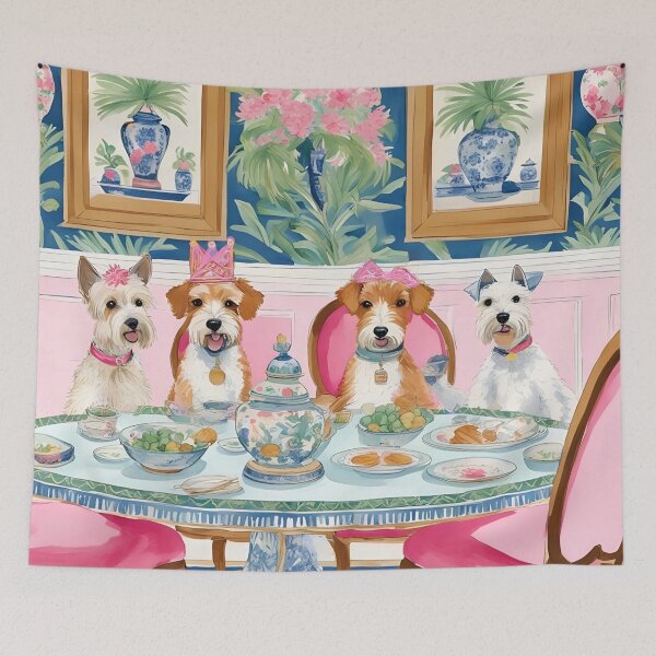 Item preview, Grandmillennial art, Dogs having dinner party designed and sold by SophieClimaArt.