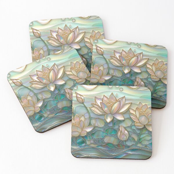 Item preview, Lotus Pearl Pink and Green Stained Glass Art designed and sold by MargaretWiktor.