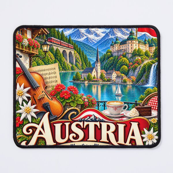 Item preview, Austria Alpine Badge | Hallstatt Lake Violin Edelweiss & Coffee Art designed and sold by alexcorporation.
