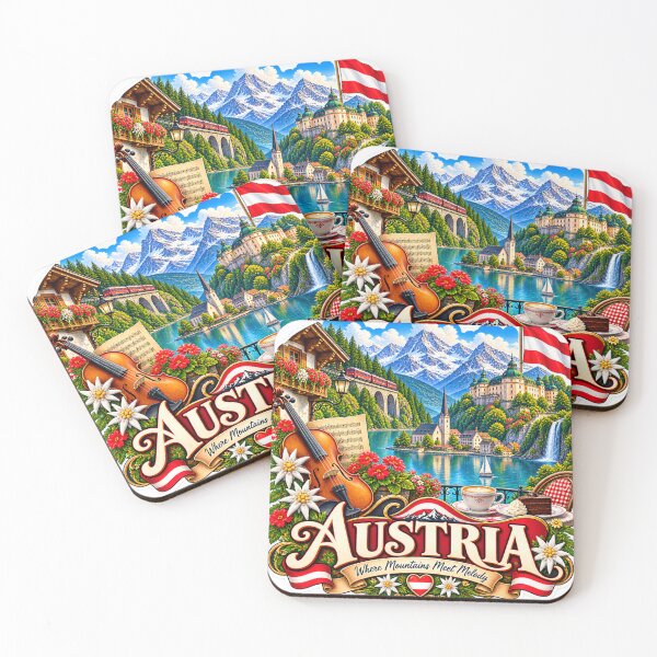 Item preview, Austria Alpine Badge | Hallstatt Lake Violin Edelweiss & Coffee Art designed and sold by alexcorporation.