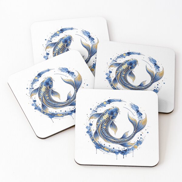 Item preview, Blue Gold Koi Fish Art, Zen Watercolor designed and sold by gkhanco.