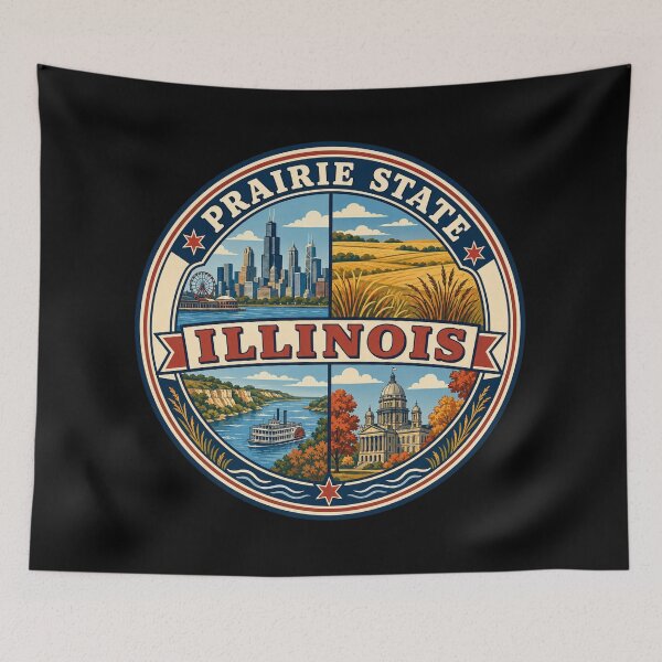 Item preview, Illinois Prairie State Vintage Travel Souvenir Badge designed and sold by DreamLayerStudio.