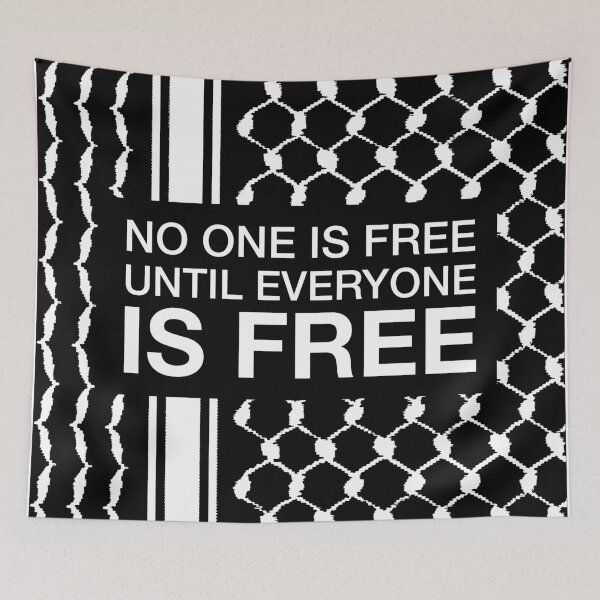 Item preview, Palestinian Hatta Kufiya Pattern Design - No One Is Free Until Everyone Is Free -Black designed and sold by Hurriyyatee.