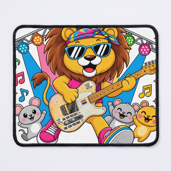 Item preview, cartoon lion playing guitar styles on stage with Rockin Lion designed and sold by Donald-Bryantt.