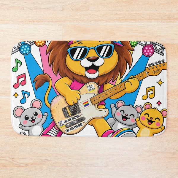Item preview, cartoon lion playing guitar styles on stage with Rockin Lion designed and sold by Donald-Bryantt.