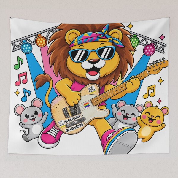 Item preview, cartoon lion playing guitar styles on stage with Rockin Lion designed and sold by Donald-Bryantt.